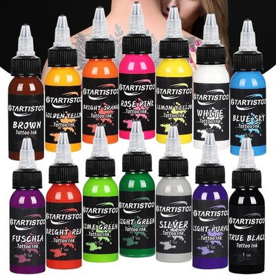 Professional Tattoo Ink Set 14 Colors 1OZ (30Ml) Vegan-Friendly Pigment Tattoo I