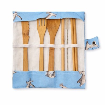 Bambootique Puckator biologisch abbaubares Besteckset Utensilien + Canvas Wrap - Möwen