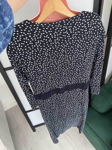 Hobbs Navy Turquoise Spotted Jersey Dress Size 14 Elastic Waist Pockets - Picture 9 of 9