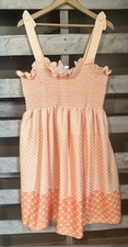 Vintage Size Large Smocked Polyester Sundress Orange Geometric Print