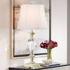 Traditional Table Lamp Faceted Crystal and Brass for Living Room Bedroom