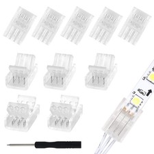 10Pcs 3 Pin 10mm LED Strip Connectors Gapless Solderless Strip to Wire Quick ...