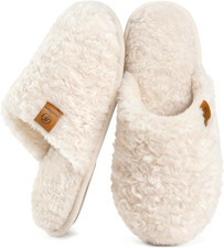 Women'S Fuzzy Slip-On Slippers Warm Cozy Soft Lightweight Memory Foam Indoor Hou