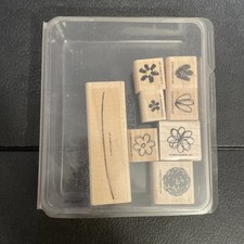 Stampin' Up Wood Mount RUBBER STAMPS Springtime Stems Scribbled FLOWERS Set 8