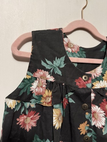 Vintage Handmade Black Floral Romper Jumpsuit CottageCore 80s - Picture 6 of 12
