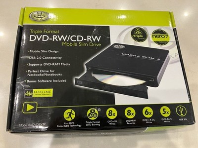 GEAR HEAD 8XDVDEXT Black Triple Format DVD-RW/CD-RW Mobile Slim Hard Drive