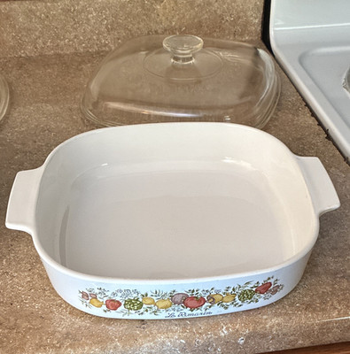 CorningWare Square Glass Casserole Dish w/ Lid, White Floral Multicolor