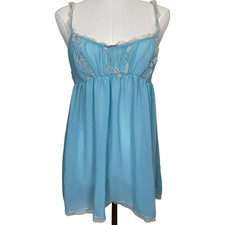 Vintage Victorias Secret Blue Lace Trim Babydoll Nightgown L Sheer Chemise Y2K