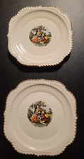 Harker Pottery Company Square Salad Plates 22K Gold Trim, Courting Couple