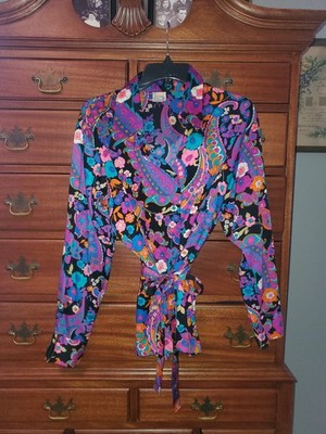True Vintage Joyce Lane 60s 70s Psychedelic Flower Power Button Up S/M/ L 44
