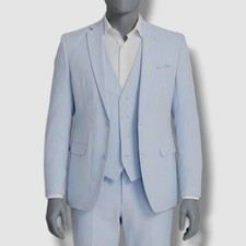Bar III Men's Blue Linen Solid Slim Jacket, Vest  Pants Suit Size 36R 30W-32L S