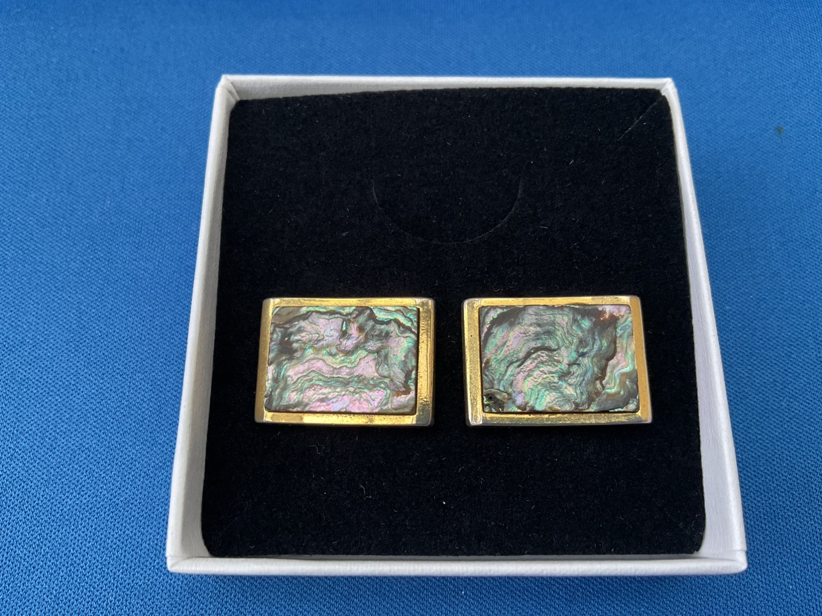 Vintage Abalone Paua Shell Rectangular Cufflinks … - image 1