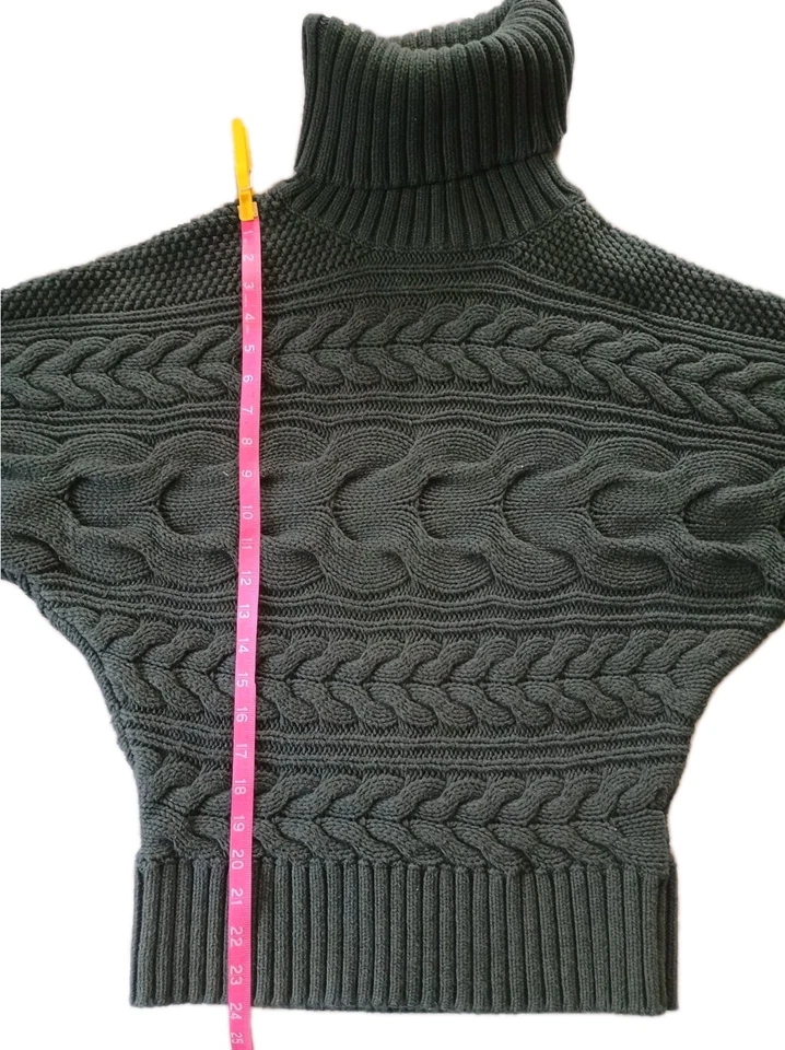Suéter Tejido Grueso 100% Algodón Verde Bosque L Cuello Alto Ala de Murciélago Pullover Foto 4 de 4