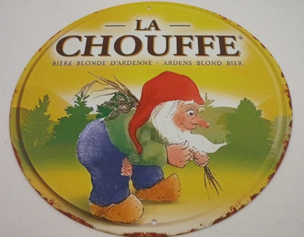 La Chouffe Beer Round Tin Sign 8x8 Belgian Blonde Bar Wall Decor