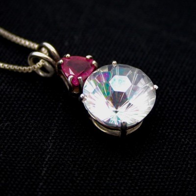 Vintage AGI 925 Italy Pink Tourmaline Supernova Quartz Solitaire Necklace 4.59g