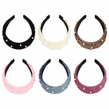 Women  s Pearl Studded Padded Fabric Headband, Solid Hair Accessory. 6ea