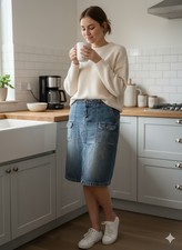 Old Navy Blue Jeans Denim Skirt Sz 6 Cargo Pockets Front Slit Y2K Distressed