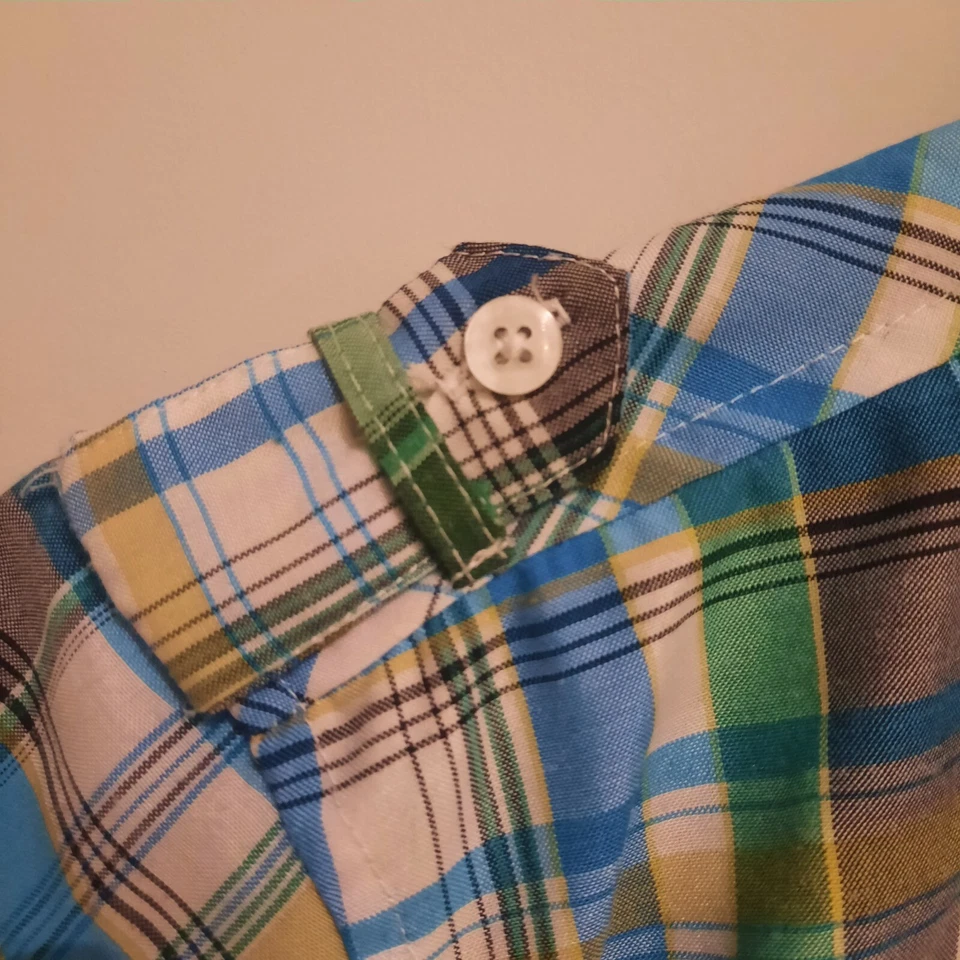 Chams Button Down Short Sleeve Shirt Kids Size 7 Plaid Green Blue Yellow EUC - Image 4 of 4