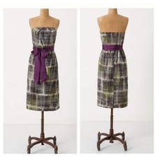 Anthropologie Edme & Esylte Womens Dress Size 2 Wythes Strapless Green/Brown 