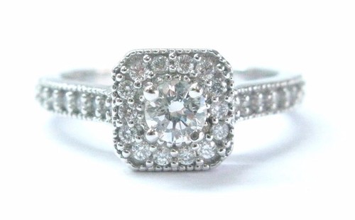 Anello gioiello in oro bianco Milgrain con diamanti taglio tondo fine 14 kt .55 ct