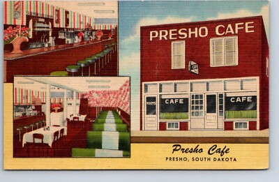 Postcard South Dakota Presho Cafe Multi View Lunch Counter US 16 highway posted