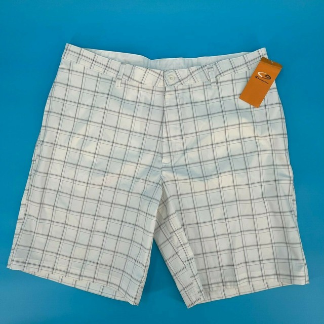 Champion Golf Shorts Men's 40 White Gray Plaid Duo Dry Stretch 10