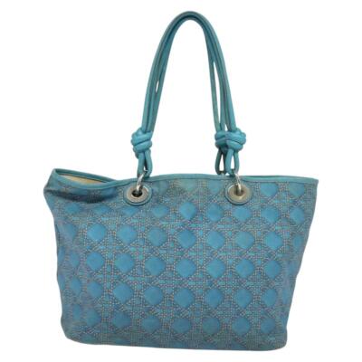 Christian Dior Canage Tote Bag Coated Canvas Blue Silver
