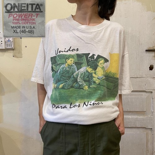 [GF161]Tshirt Tee VTG Spain Propaganda Group White XL Art 90s Single Stitch Used