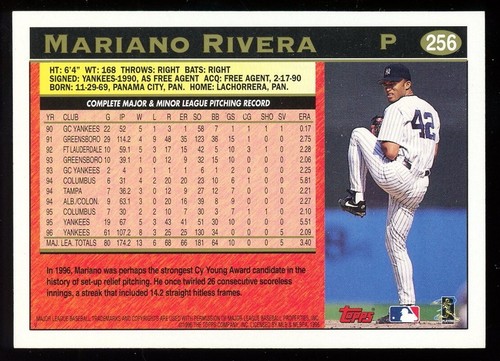 1997 TOPPS #256 BASE MARIANO RIVERA YANKEES NM FRONT & BACK PICS - Picture 2 of 2