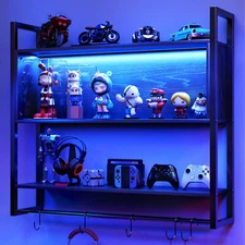Wood Gaming Floating Shelves LED Wall-Mounted Display Book Shelf Rack for Wall