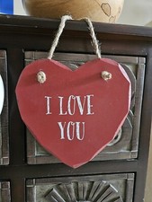 Targhette da appendere cuore in legno rosso per porte/maniglie regalo San Valentino TI AMO