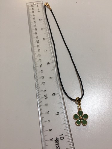 Green Flower Charm Slider Pendant Golden Necklace Earrings Set - Picture 20 of 23