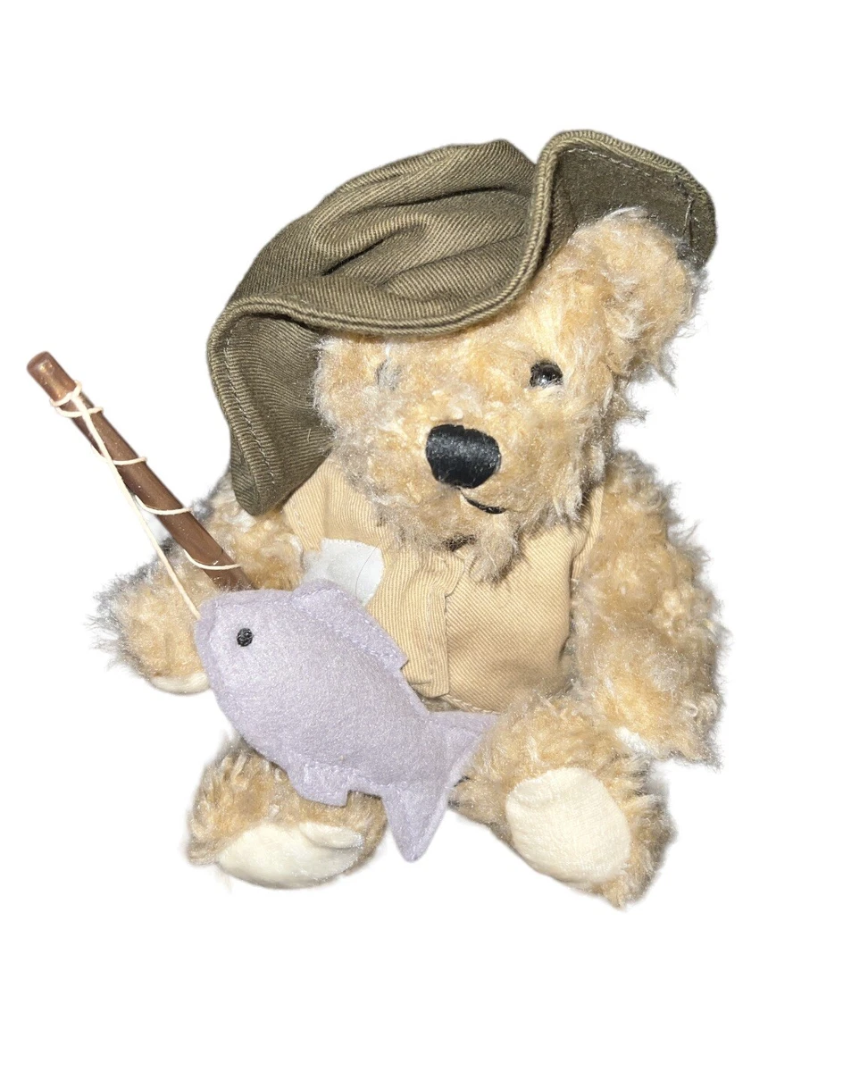 Dan Dee Fisherman Teddy Bear Fishing 7 Stuffed Animal Plush Fish Pole Gray