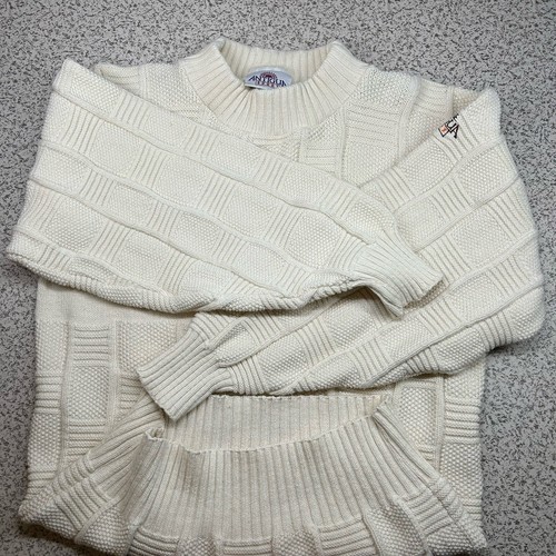 VTG Script Cleveland Browns Cotton Waffle Knit Sweater Adult M Cream NFL - Picture 6 of 11