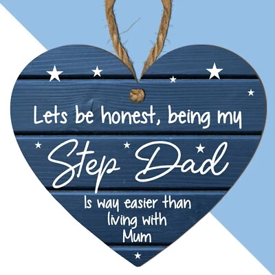 LASER CRAFT SHAPES LTD Funny Stepdad Heart Plaque: Birthday, Father's Day Novelty Mum Joke Gift Idea