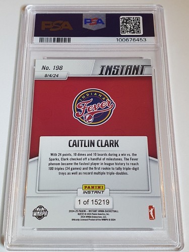 2024 Panini Instant WNBA Caitlin Clark Rookie #198 /15219 RC - PSA 9 (Low POP) - Picture 3 of 3