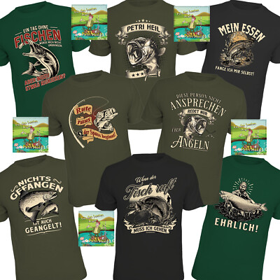 Angler T-Shirt Sprüche Shirts + 1 Aufkleber Angel  Angelsport Männer 