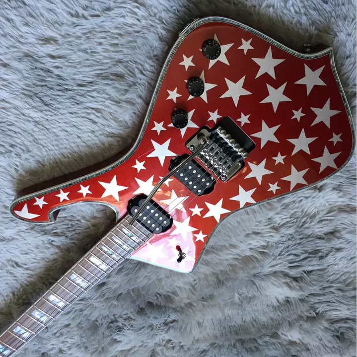 Solid Body PS Electric Guitar Iceman Red Star Inlay FR Bridge Free