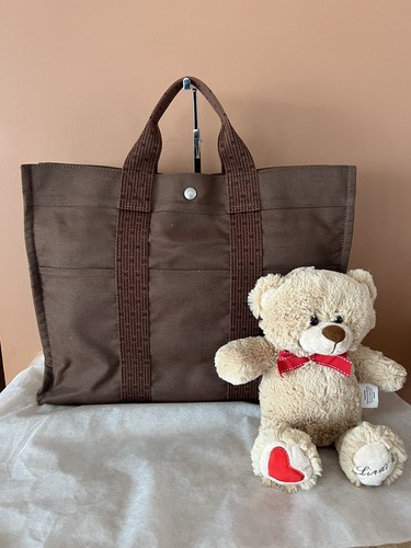 Authentic Hermès Herline MM Canvas Fabric Brown Tote Bag Preloved