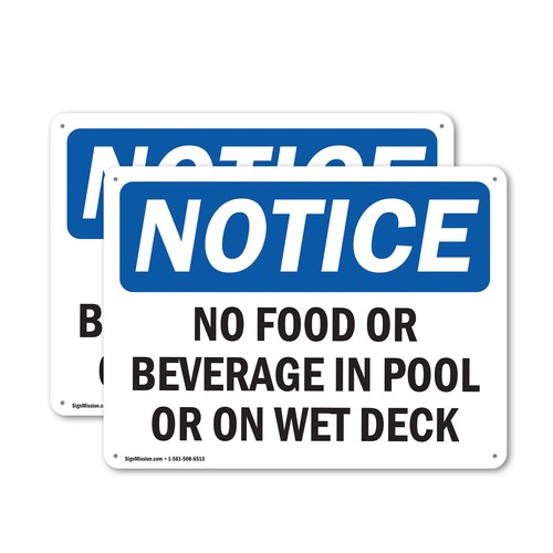 (2 Pack) No Food Or Beverages In Pool Or On Wet Deck OSHA Notice Sign Decal - Imagen 1 de 23