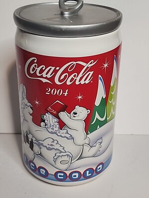 Vintage 2004 Coca-Cola Polar Bear & Cubs Can cool Ceramic Christmas Cookie Jar