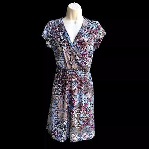 Chetta B Women's Shorts Sleeves Front Wrap Mini Dress Floral Size S - Picture 6 of 11