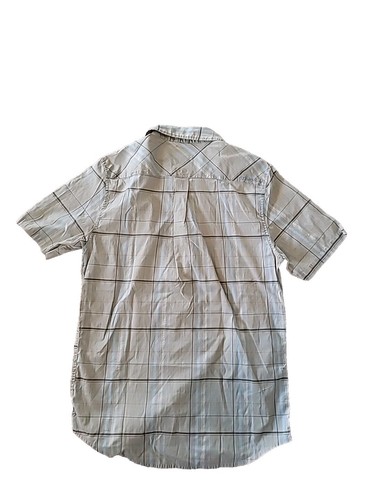 O'Neill Mens Shirt Medium Tan Blue Button Short Sleeve Embroidered Wave Logo A94 - Picture 6 of 7