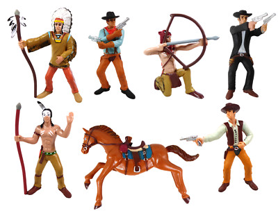 7 PVC Figuren Cowboys Indianer Ureinwohner Far West 8 cm Spiel Spielzeug LFA06