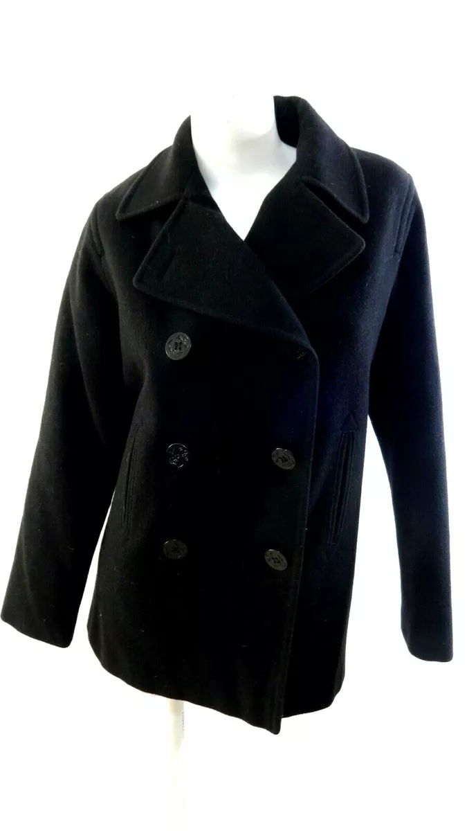 J PERRY WOMEN S BLACK MERINO WOOL PEACOAT JACKET SIZE 4
