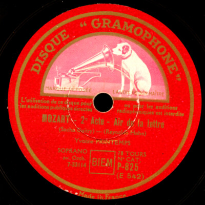 YVONNE PRINTEMPS Mozart: Air de la lettre/ ..Menuet 78rpm Schellackplatte  S1677
