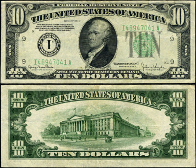 #ad #ad FR. 2009 I $10 1934 D Federal Reserve Note Minneapolis I A Block XF $45.00