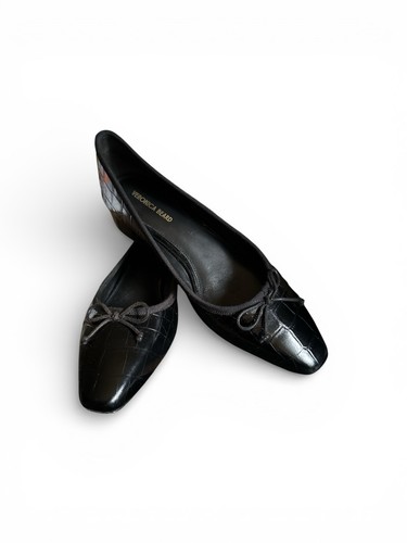 VERONICA BEARD Cecile Croc-Embossed Leather Ballet Pump in Black Size 7.5 - Picture 1 of 7