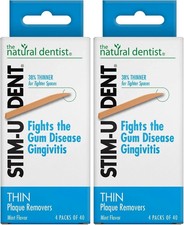 160 Count Pack of 2,The Natural Dentist Stim-U-Dent Plaque Removers,Thin, Mint 1