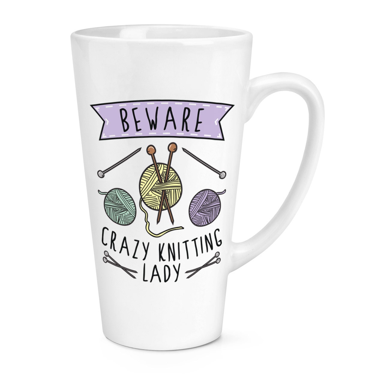Beware Crazy Knitting Lady 17oz Large Latte Mug Cup Mum Mothers Day Girlfriend